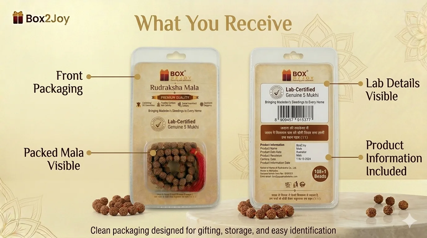 5 Mukhi Rudraksha Mala (108 Beads) with certificate – Box2Joy