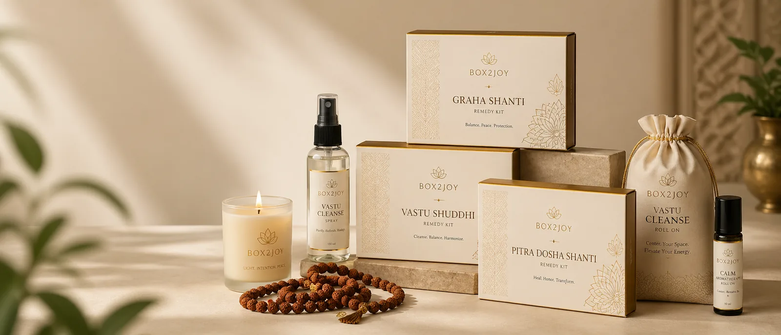 Box2Joy remedy kits, Rudraksha malas and wellness products